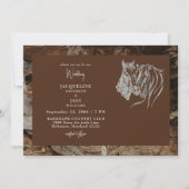 田舎風の愛 馬が寄り添う木製の結婚式 招待状 (正面)