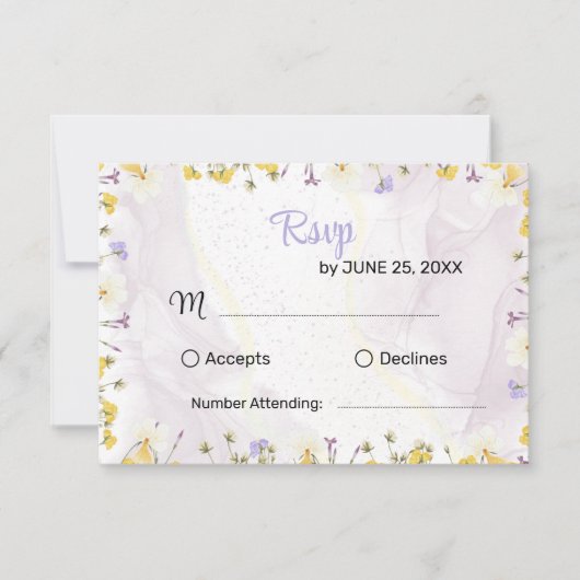 田舎風の春の花をあしらったエレガントな結婚式RSVPカード 出欠カード (正面)