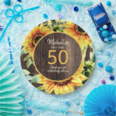 田舎風の木と黄色いひまわりの50歳の誕生日 ペーパープレート (パーティー)