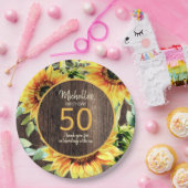 田舎風の木と黄色いひまわりの50歳の誕生日 ペーパープレート (パーティー)