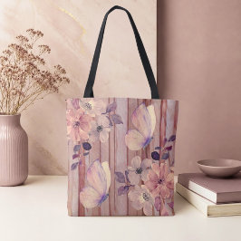 田舎風の木の花と蝶々 トートバッグ