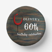 田舎風の木材と赤ワインの60歳の誕生日パーティー ペーパーボウル (正面)