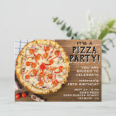 田舎風の木製ピザ 誕生日パーティー 招待状 (スタンド正面)