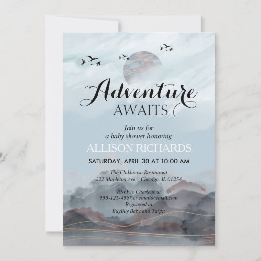 田舎風の森林の赤ちゃんシャワーを待つ冒険  招待状 (正面)