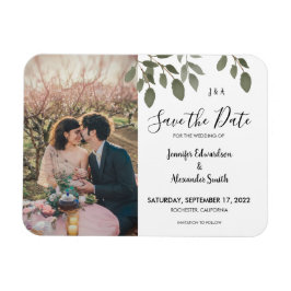 田舎風の植物モノグラムフォトSave the Date マグネット