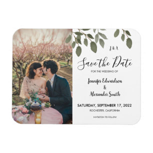 田舎風の植物モノグラムフォトSave the Date マグネット