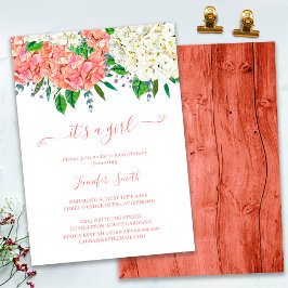 田舎風の植物画アジサイの女の子のベビーシャワー 招待状