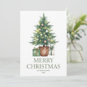 田舎風の水彩クリスマスツリーのフォトなし シーズンカード (スタンド正面)