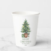田舎風の水彩クリスマスツリーのフォトなし 紙コップ (裏面)