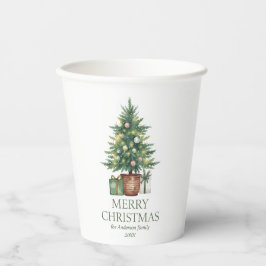 田舎風の水彩クリスマスツリーのフォトなし 紙コップ