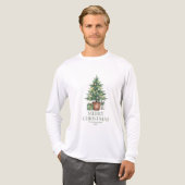 田舎風の水彩クリスマスツリーのフォト以外のデザイン トライブレンドＴシャツ (正面全体)