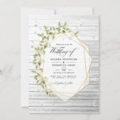田舎風の水彩グリーン+幾何学的なウェディング 招待状 (正面)