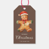 田舎風の水彩画のジンジャーブレッドマンクリスマス ギフトタグ (正面)