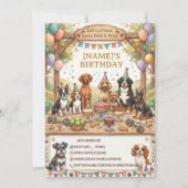 田舎風の水彩画の子犬 誕生日パーティー どの年齢にも対応 招待状 (正面)