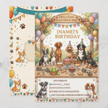 田舎風の水彩画の子犬 誕生日パーティー どの年齢にも対応