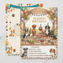 田舎風の水彩画の子犬 誕生日パーティー どの年齢にも対応 招待状