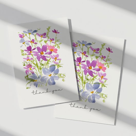田舎風の水彩画の野の花のサンキュー サンキューカード