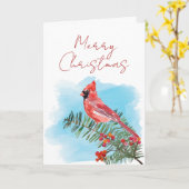 田舎風の水彩画カーディナルクリスマス カード (黄色い花)