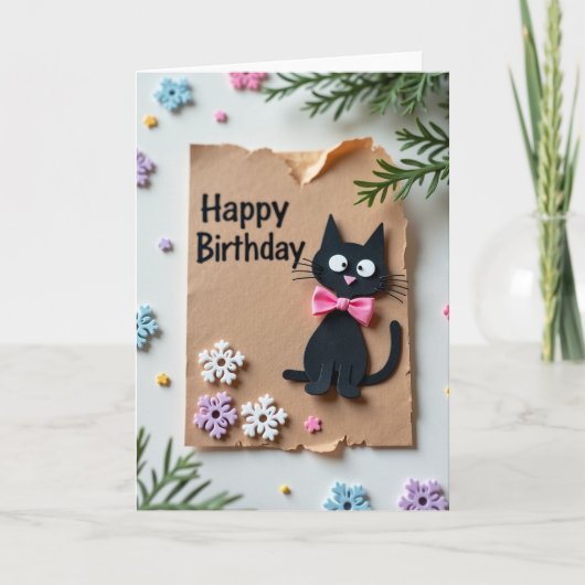 田舎風の猫の誕生日カード カード (正面)