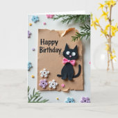 田舎風の猫の誕生日カード カード (黄色い花)