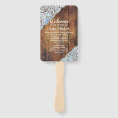 田舎風の田舎のバーンウッドレース結婚式のプログラム ハンドファン (正面)