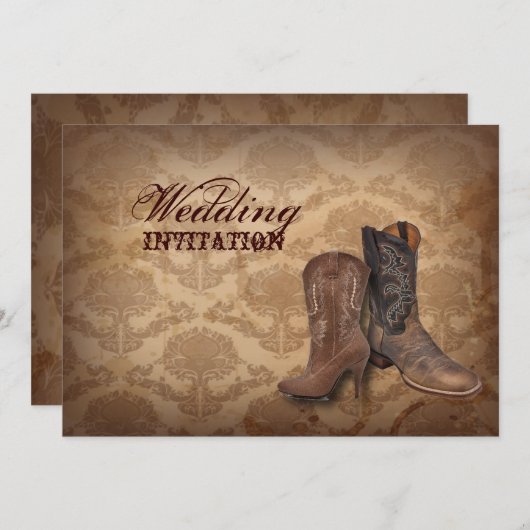 田舎風の田舎者の西カウボーイ結婚ズの 招待状 (正面/裏面)