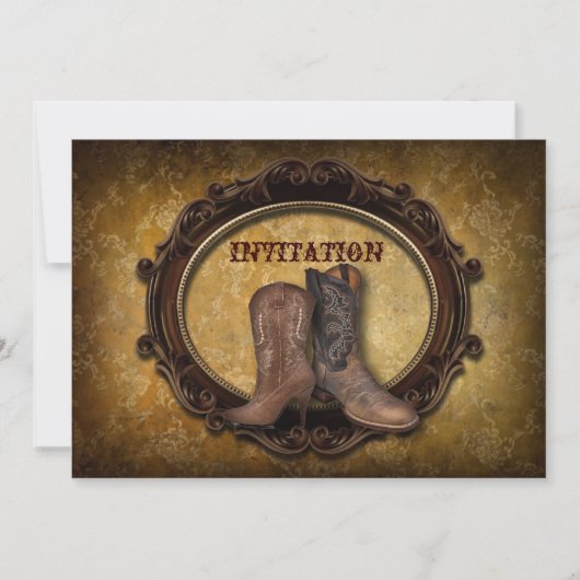 田舎風の田舎者の西カウボーイ結婚ズの 招待状 (正面)