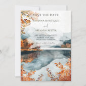 田舎風の秋の山の湖の秋の結婚式 セーブザデート (正面)