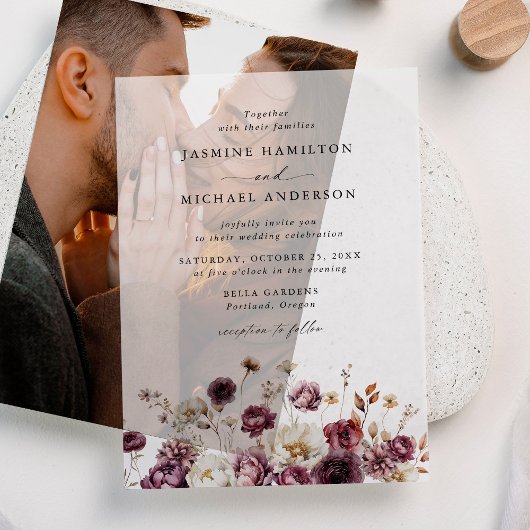 田舎風の秋の花畑の結婚式 ベラム紙招待状