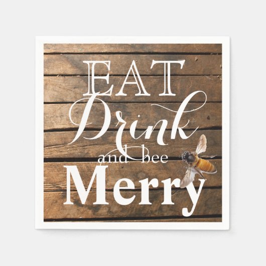 田舎風の納屋の木のミツバチ スタンダードカクテルナプキン (正面)