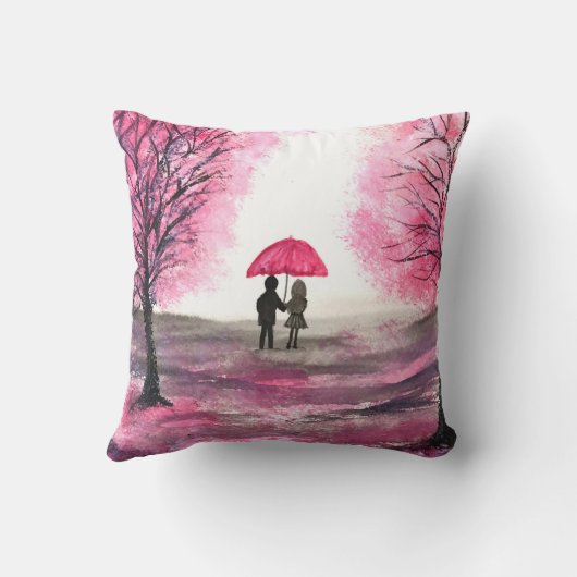 田舎風の結婚式の愛のカップルと桜の木 クッション (裏面)