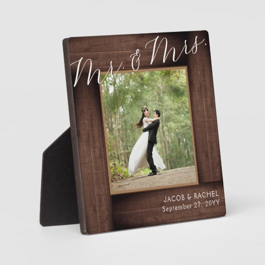 田舎風の結婚式 Mr. & Mrs. エレガントなスクリプト写真 フォトプラーク (正面)