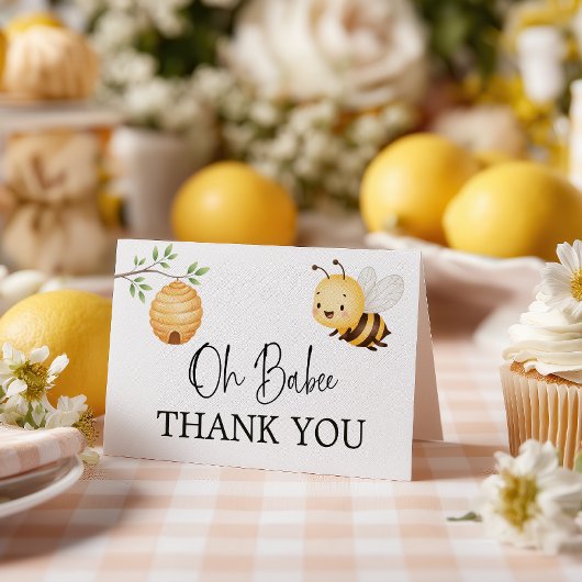 田舎風の花とデイジーの「Oh Babee Honey Bee」ベビーシャワー サンキューカード