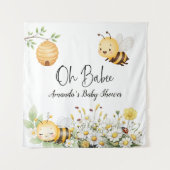 田舎風の花とデイジーの「Oh Babee Honey Bee」ベビーシャワー タペストリー (正面)