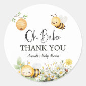 田舎風の花とデイジーの「Oh Babee Honey Bee」ベビーシャワー ラウンドシール (正面)