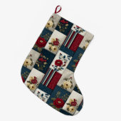 田舎風の花と幾何学模様のパッチワークデザイン ラージクリスマスストッキング (正面 (吊り時))