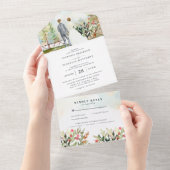 田舎風の花と秋の山の結婚式 オールインワン招待状 (貼ってはがせる)