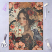 田舎風の花柄の乙女なファンタジーアートコラージュデコパージュ 薄葉紙 (クラフト)
