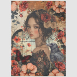 田舎風の花柄の乙女なファンタジーアートコラージュデコパージュ 薄葉紙