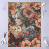 田舎風の花柄の乙女なファンタジーアートコラージュデコパージュ 薄葉紙 (クラフト)