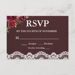 田舎風の花柄レースの結婚式RSVP 出欠カード