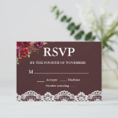 田舎風の花柄レースの結婚式RSVP 出欠カード (スタンド正面)