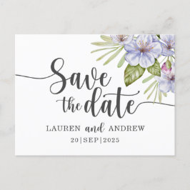 田舎風の花柄 パープルのSave the Dateポストカード ポストカード