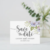 田舎風の花柄 パープルのSave the Dateポストカード ポストカード (スタンド正面)