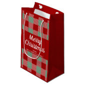 田舎風の赤と緑のチェック柄のクリスマス スモールペーパーバッグ (正面アングル)