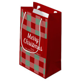 田舎風の赤と緑のチェック柄のクリスマス スモールペーパーバッグ
