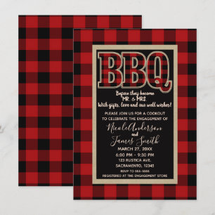 田舎風の赤黒バッファロー・プラッドBBQバーベキュー 招待状