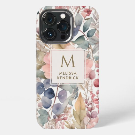 田舎風の野の花の花モノグラム名 iPhoneケース (裏面)