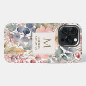 田舎風の野の花の花モノグラム名 iPhoneケース (裏面横)