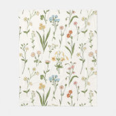 田舎風の野の花の草原 手描きのカラフルデザイン フリースブランケット (正面)